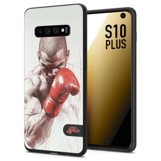 CUSTOMIZZA - Custodia cover nera morbida in tpu compatibile per Samsung S10 PLUS pugilato pugili disegno tattoo guantoni box sport primo piano