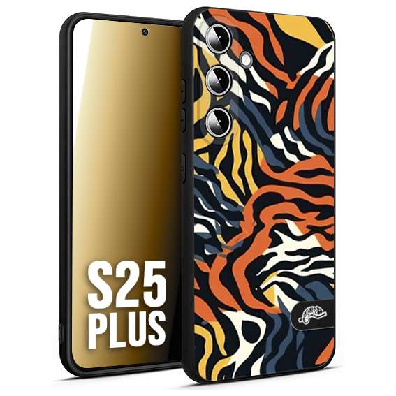 CUSTOMIZZA - Custodia cover nera morbida in tpu compatibile per Samsung S25 PLUS leopardato maculato tigrato tiger colorata gialla blu arancio