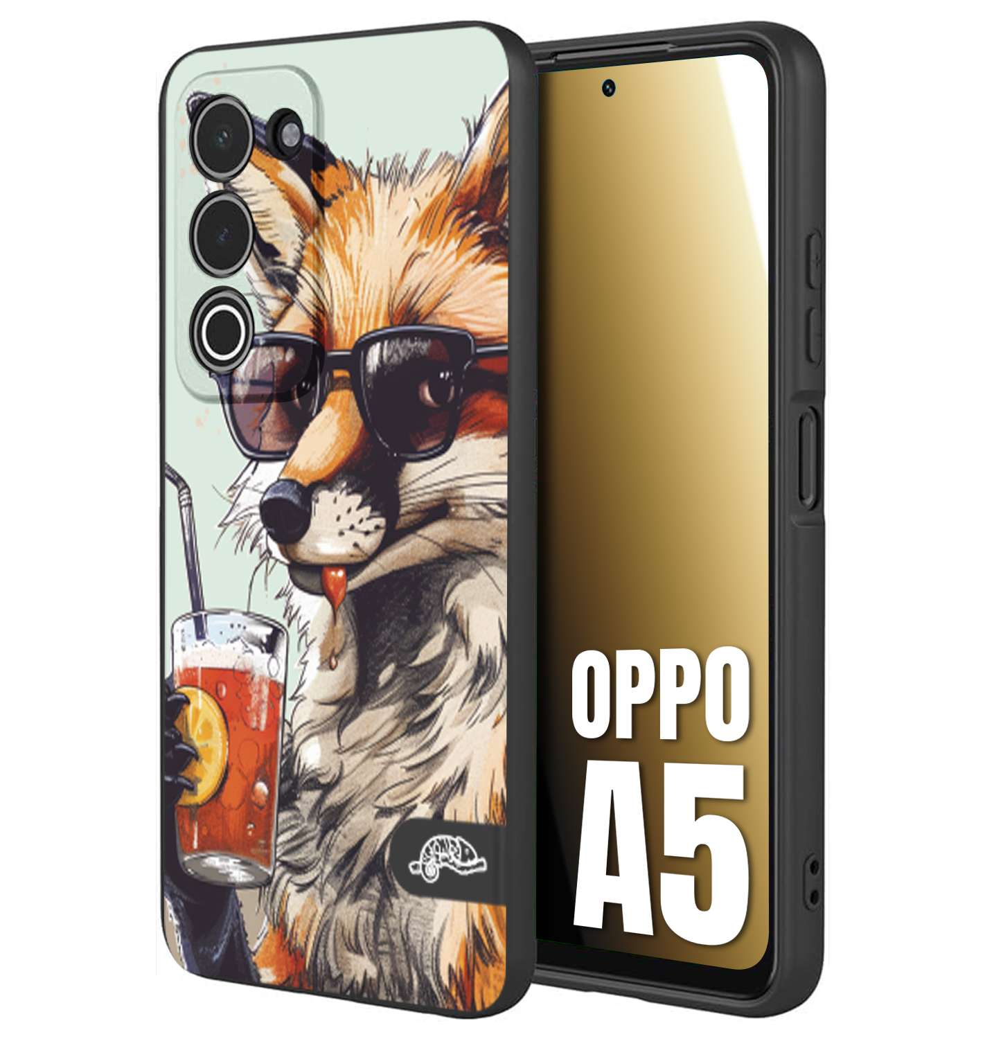 CUSTOMIZZA - Custodia cover nera morbida in tpu compatibile per Oppo A5 estate disegnata cocktails animali simpatici fox volpe negroni