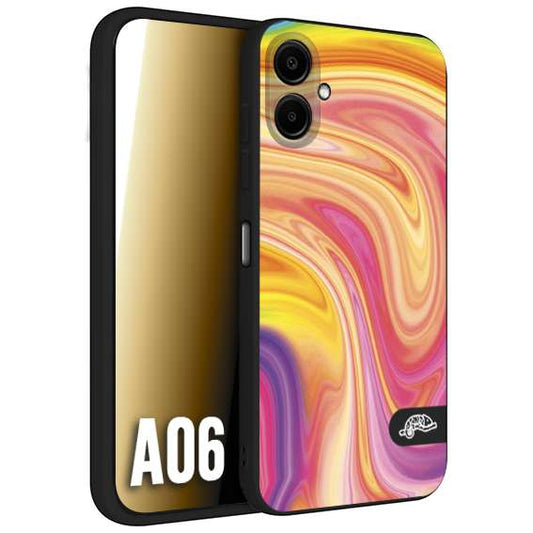 CUSTOMIZZA - Custodia cover nera morbida in tpu compatibile per Samsung A06 colorata fantasia vortice marmo onde rosa fucsia gialla