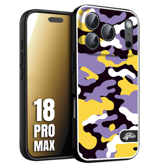 CUSTOMIZZA - Custodia cover nera morbida in tpu compatibile per iPhone 18 PRO MAX camouflage mimetico militare viola lilla giallo