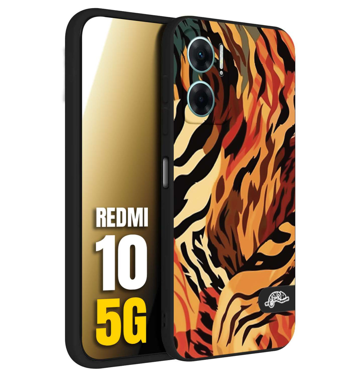 CUSTOMIZZA - Custodia cover nera morbida in tpu compatibile per Xiaomi Redmi 10 5G leopardato maculato tigrato tiger colorata gialla rossa arancio