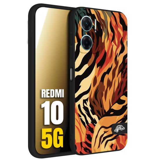 CUSTOMIZZA - Custodia cover nera morbida in tpu compatibile per Xiaomi Redmi 10 5G leopardato maculato tigrato tiger colorata gialla rossa arancio