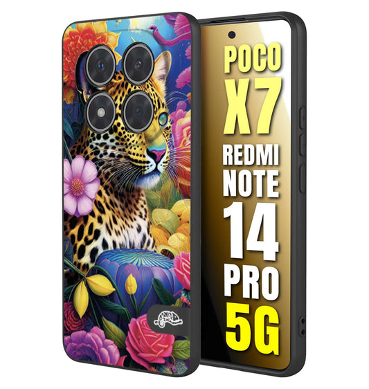 CUSTOMIZZA - Custodia cover nera morbida in tpu compatibile per Xiaomi Redmi Note 14 PRO 5G astratti donna flower fantasia leopardo ghepardo animali colorati