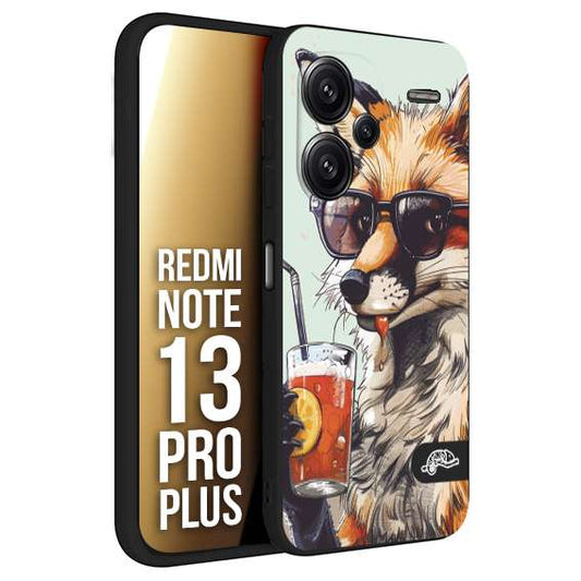 CUSTOMIZZA - Custodia cover nera morbida in tpu compatibile per Xiaomi Redmi Note 13 PRO PLUS estate disegnata cocktails animali simpatici fox volpe negroni