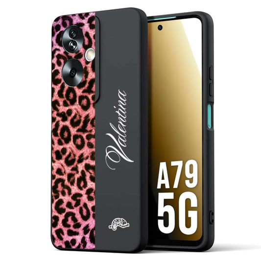 CUSTOMIZZA - Custodia cover nera morbida in tpu compatibile per Oppo A79 5G leopardato rosa fucsia personalizzata nome iniziali