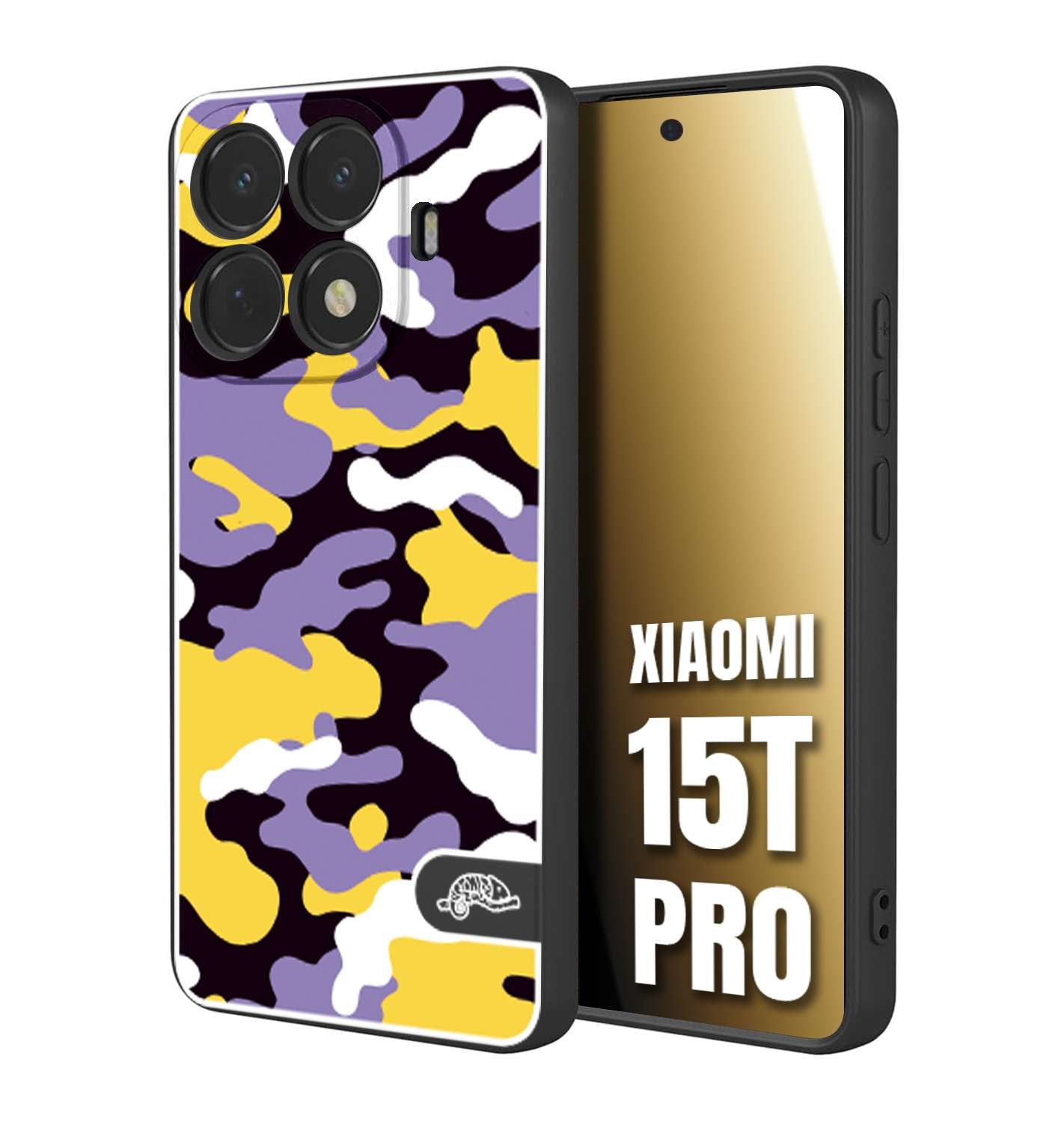 CUSTOMIZZA - Custodia cover nera morbida in tpu compatibile per Xiaomi 15T PRO camouflage mimetico militare viola lilla giallo