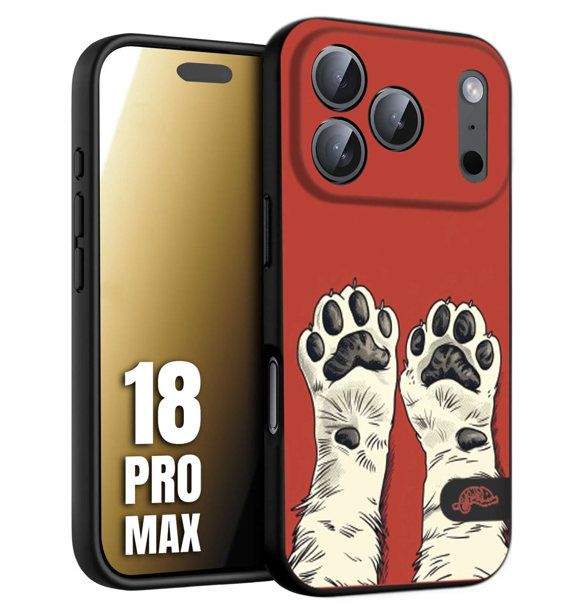 CUSTOMIZZA - Custodia cover nera morbida in tpu compatibile per iPhone 18 PRO MAX zampe di gatto cat paws rossa red disegnata fumetto cartoon