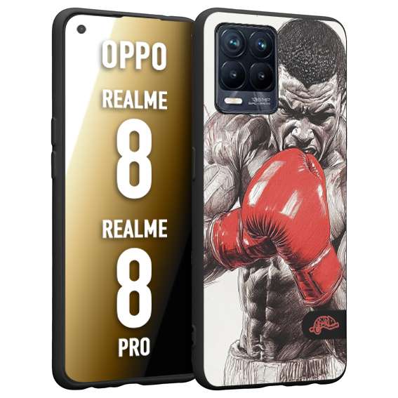 CUSTOMIZZA - Custodia cover nera morbida in tpu compatibile per Realme 8 - 8 PRO pugilato pugili disegno tattoo guantoni box pesi massimi gancio