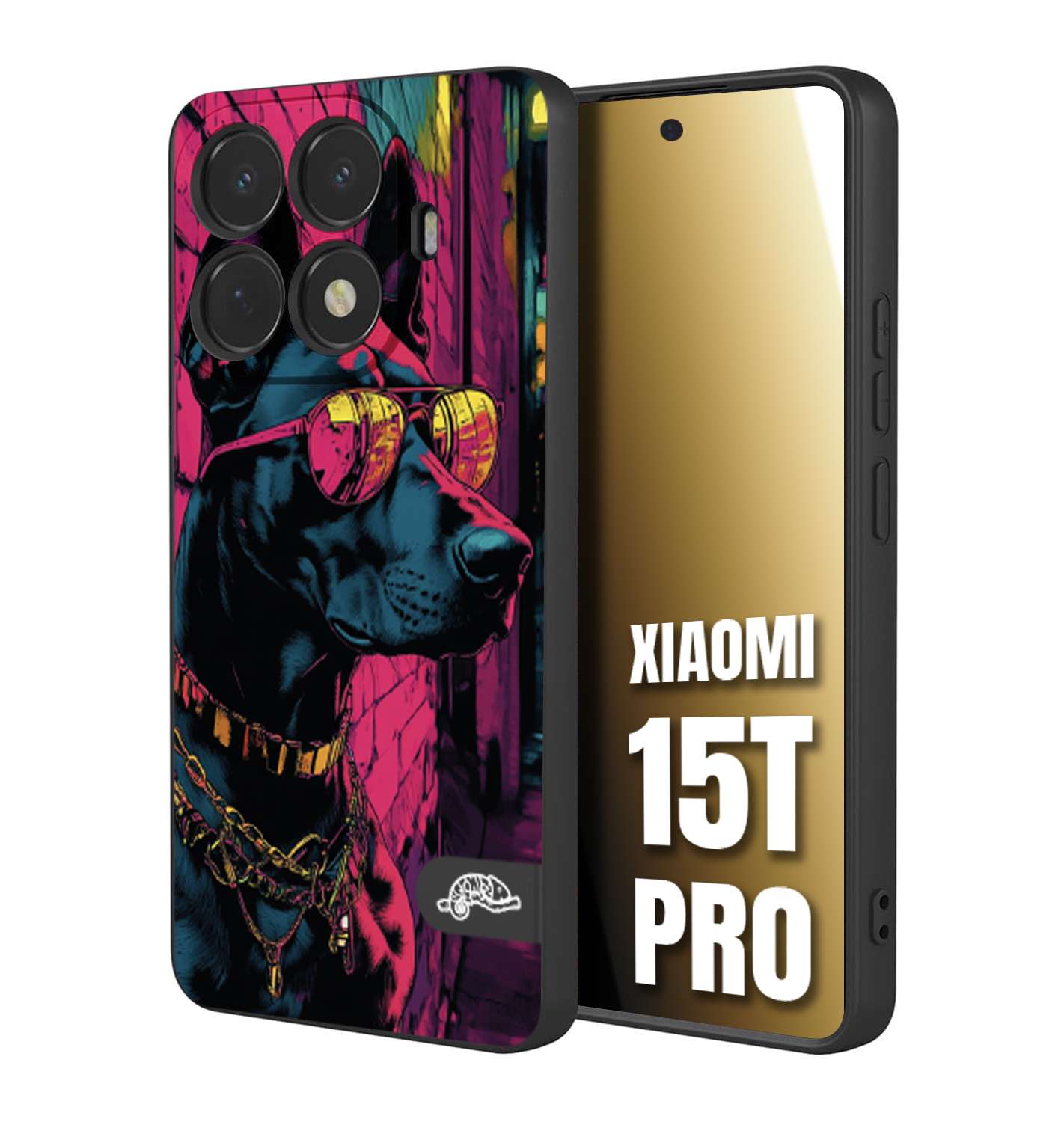CUSTOMIZZA - Custodia cover nera morbida in tpu compatibile per Xiaomi 15T PRO animali cyberpunk dobermann cane street dog fucsia blu
