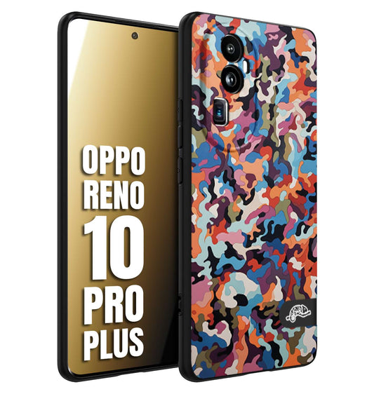 CUSTOMIZZA - Custodia cover nera morbida in tpu compatibile per Oppo Reno 10 PRO PLUS camouflage mimetico militare moderno blu arancio rosa