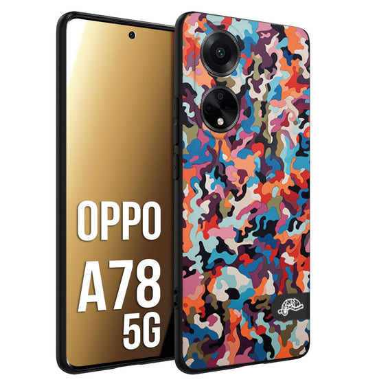 CUSTOMIZZA - Custodia cover nera morbida in tpu compatibile per Oppo A78 5G camouflage mimetico militare moderno blu arancio rosa