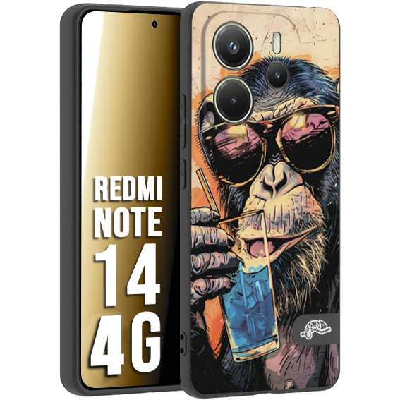 CUSTOMIZZA - Custodia cover nera morbida in tpu compatibile per Xiaomi Redmi Note 14 4G estate disegnata cocktails animali simpatici scimmia monkey negroni