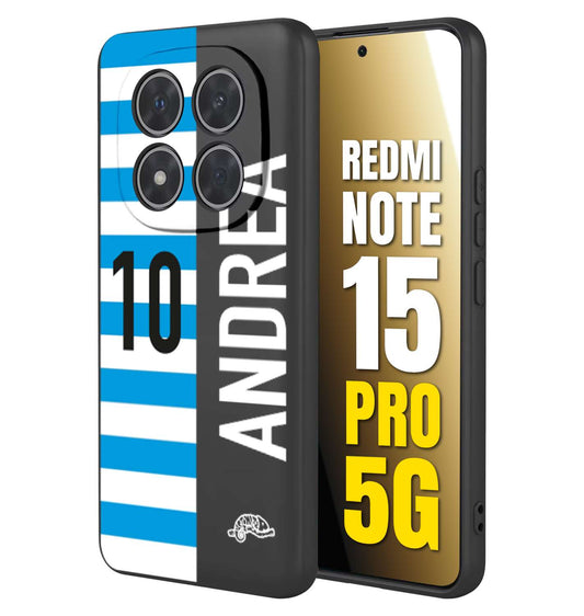 CUSTOMIZZA - Custodia cover nera morbida in tpu compatibile per Xiaomi Redmi Note 15 PRO 5G personalizzata calcio football nome e numero calciatori biancazzurri