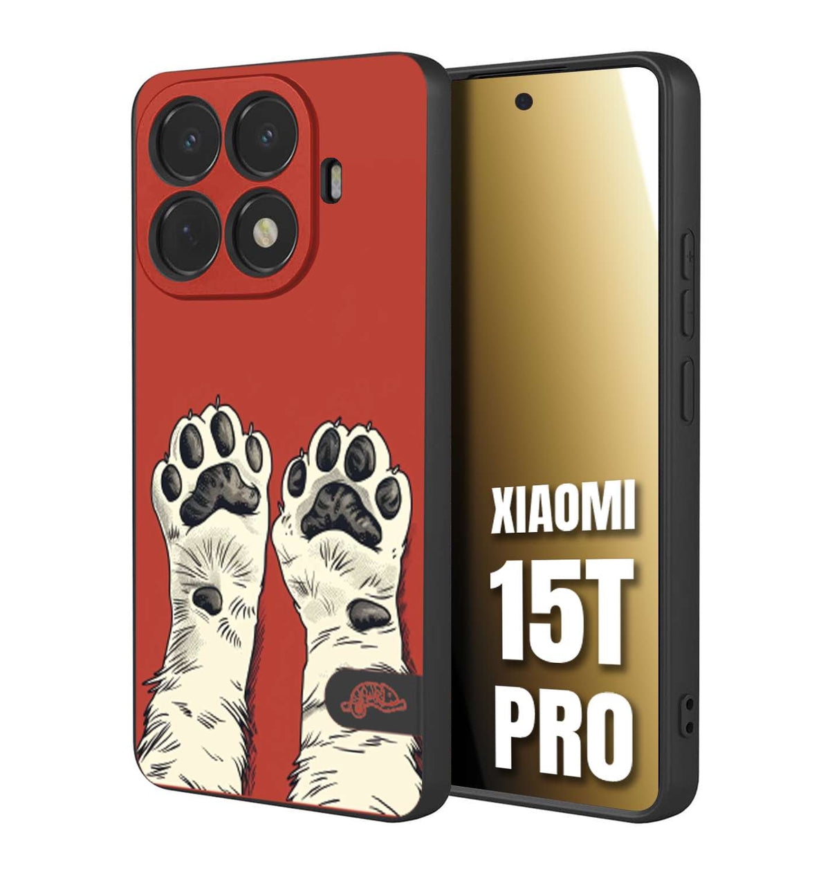 CUSTOMIZZA - Custodia cover nera morbida in tpu compatibile per Xiaomi 15T PRO zampe di gatto cat paws rossa red disegnata fumetto cartoon