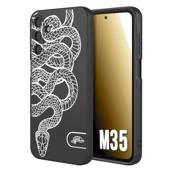CUSTOMIZZA - Custodia cover nera morbida in tpu compatibile per Samsung M35 serpente snake bianco a rilievo disegnato tattoo tatuaggio