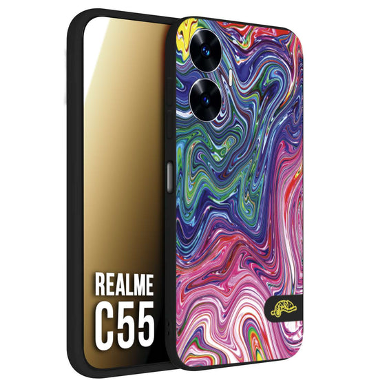 CUSTOMIZZA - Custodia cover nera morbida in tpu compatibile per Realme C55 colorata fantasia vortice marmo arcobaleno rosa blu fucsia