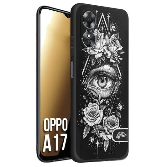 CUSTOMIZZA - Custodia cover nera morbida in tpu compatibile per Oppo A17 occhio fiori rombo geometrico black and white bianco a rilievo disegnato tattoo tatuaggio