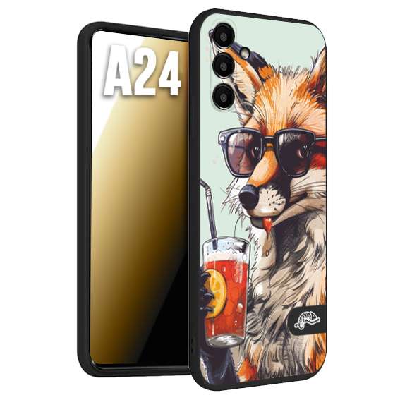 CUSTOMIZZA - Custodia cover nera morbida in tpu compatibile per Samsung A24 estate disegnata cocktails animali simpatici fox volpe negroni