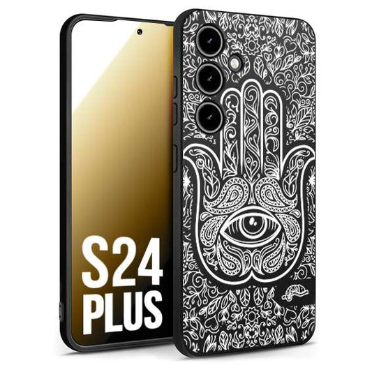 CUSTOMIZZA - Custodia cover nera morbida in tpu compatibile per Samsung S24 PLUS mano di fatima effetto rilievo mandala donna