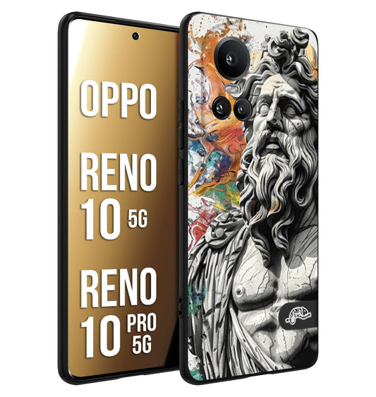 CUSTOMIZZA - Custodia cover nera morbida in tpu compatibile per Oppo Reno 10 5G - 10 PRO 5G statua colorata moderna antico tattoo splash color