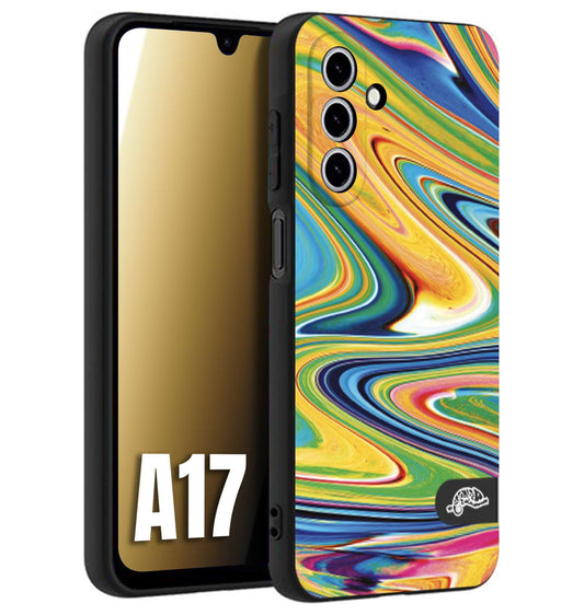 CUSTOMIZZA - Custodia cover nera morbida in tpu compatibile per Samsung A17 colorata fantasia vortice marmo arcobaleno gialla verde blu