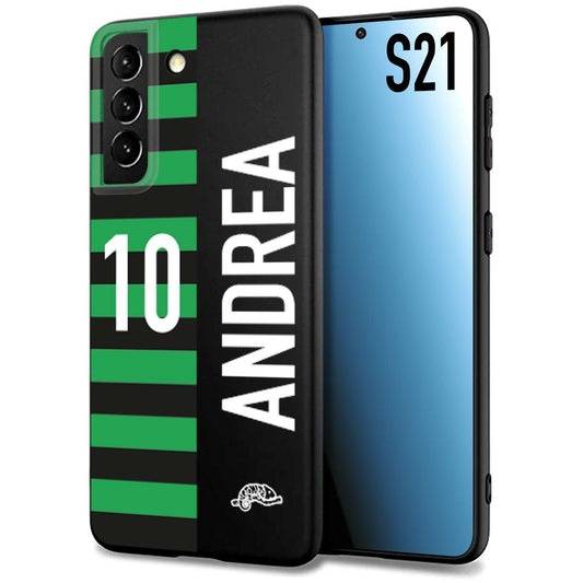 CUSTOMIZZA - Custodia cover nera morbida in tpu compatibile per Samsung S21 personalizzata calcio football nome e numero calciatori neroverde