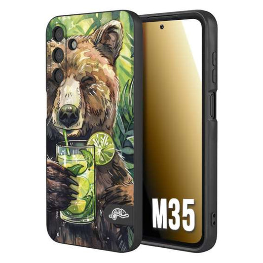 CUSTOMIZZA - Custodia cover nera morbida in tpu compatibile per Samsung M35 fiori estate disegnata cocktails animali simpatici orso bear negroni