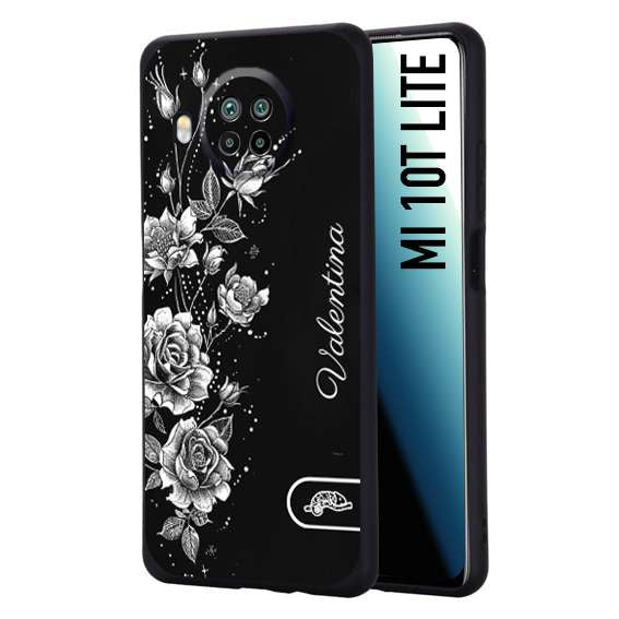 CUSTOMIZZA - Custodia cover nera morbida in tpu compatibile per Xiaomi Mi 10T LITE a rilievo soft touch personalizzata nome rose fiori donna