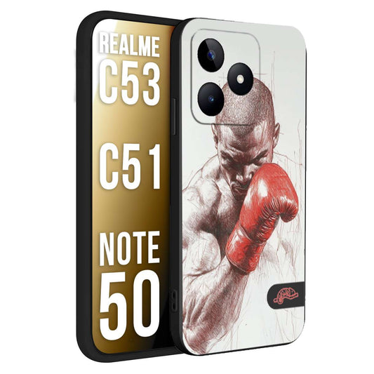 CUSTOMIZZA - Custodia cover nera morbida in tpu compatibile per Realme C53 - C51 - NOTE 50 pugilato pugili disegno tattoo guantoni box sport primo piano