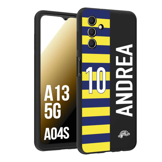 CUSTOMIZZA - Custodia cover nera morbida in tpu compatibile per Samsung A04S - A13 5G personalizzata calcio football nome e numero calciatori giallo blu