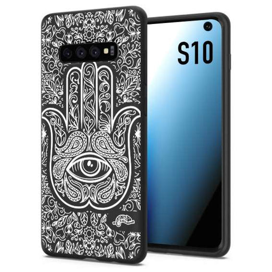 CUSTOMIZZA - Custodia cover nera morbida in tpu compatibile per Samsung S10 mano di fatima effetto rilievo mandala donna