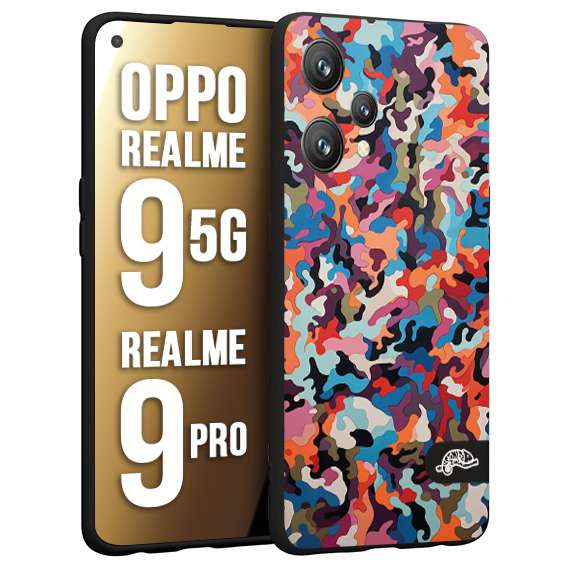 CUSTOMIZZA - Custodia cover nera morbida in tpu compatibile per Oppo Realme 9 5G - 9 PRO camouflage mimetico militare moderno blu arancio rosa