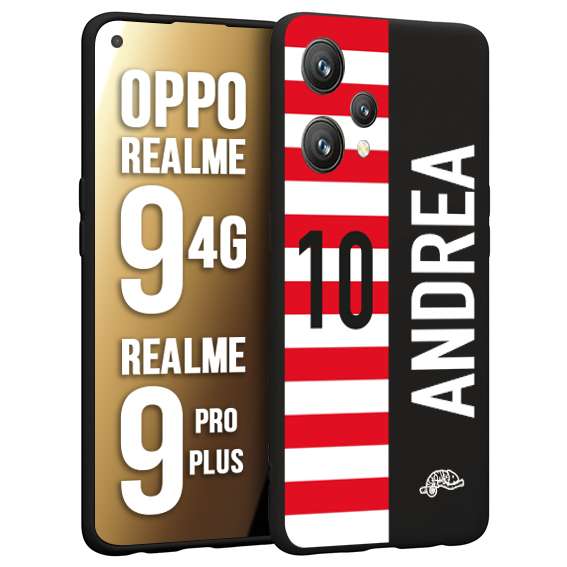 CUSTOMIZZA - Custodia cover nera morbida in tpu compatibile per Oppo Realme 9 4G - 9 PRO PLUS personalizzata calcio football nome e numero calciatori bianco rossa