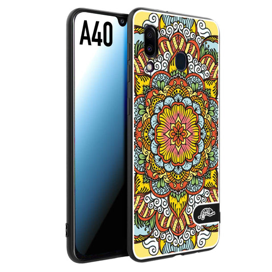 CUSTOMIZZA - Custodia cover nera morbida in tpu compatibile per Samsung A40 mandala colorato fiore nuvole arancione