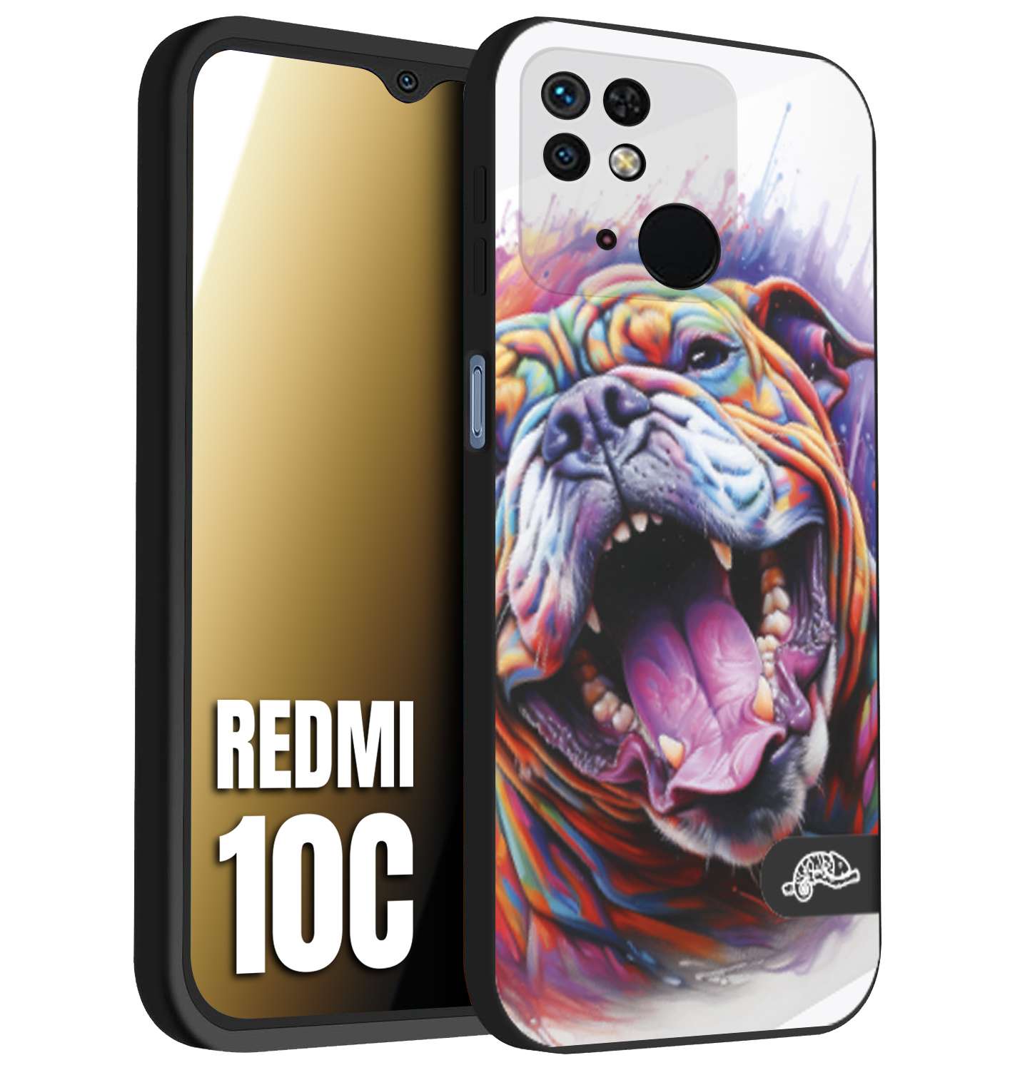 CUSTOMIZZA - Custodia cover nera morbida in tpu compatibile per Xiaomi Redmi 10C animali color bulldog cane dog colori vibranti disegnato schizzo