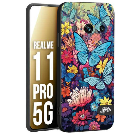 CUSTOMIZZA - Custodia cover nera morbida in tpu compatibile per Oppo Realme 8i farfalle butterfly moderno donna disegnate gialla blu rosa