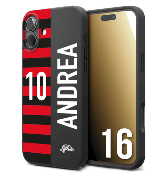 CUSTOMIZZA - Custodia cover nera morbida in tpu compatibile per iPhone 16 personalizzata calcio football nome e numero calciatori rossonera