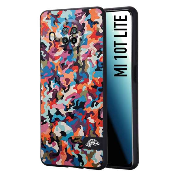 CUSTOMIZZA - Custodia cover nera morbida in tpu compatibile per Xiaomi Mi 10T LITE camouflage mimetico militare moderno blu arancio rosa