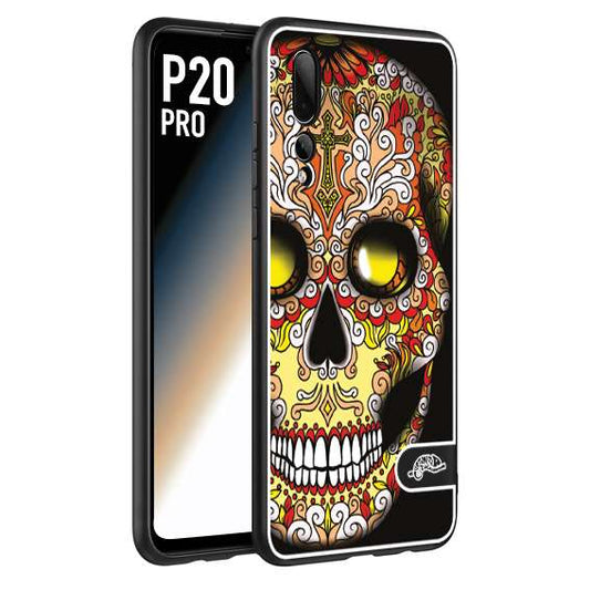 CUSTOMIZZA - Custodia cover nera morbida in tpu compatibile per Huawei P20 PRO teschio messicano Mexican skull giallo rosso arancio