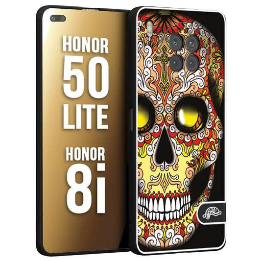 CUSTOMIZZA - Custodia cover nera morbida in tpu compatibile per Honor 8i - Honor 50 LITE teschio messicano Mexican skull giallo rosso arancio