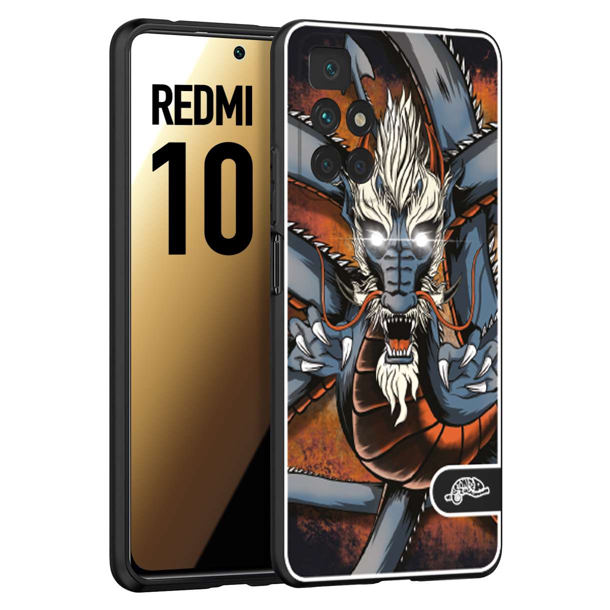 CUSTOMIZZA - Custodia cover nera morbida in tpu compatibile per Xiaomi Redmi 10 drago giapponese tattoo japan dragon