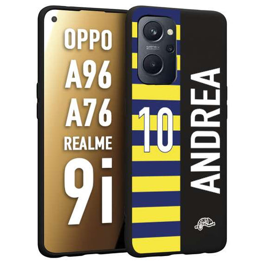 CUSTOMIZZA - Custodia cover nera morbida in tpu compatibile per Oppo Realme 9i - A96 - A76 personalizzata calcio football nome e numero calciatori giallo blu