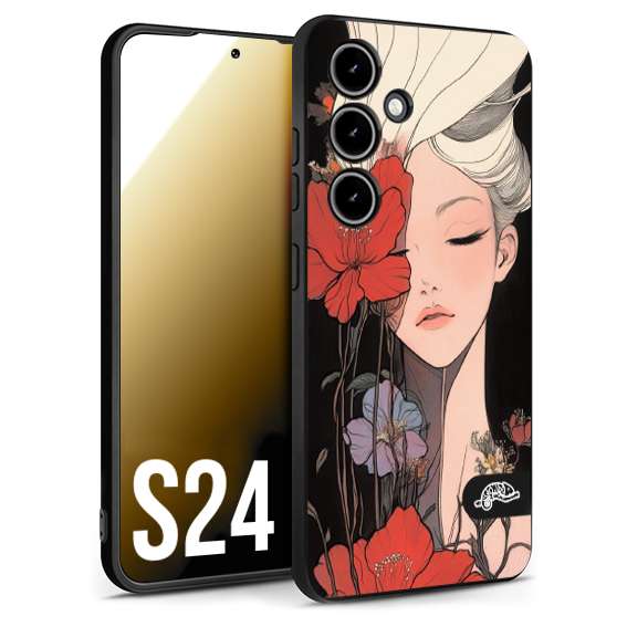 CUSTOMIZZA - Custodia cover nera morbida in tpu compatibile per Samsung S24 woman flower Fantasia Floreale Design Donna e Fiori, Retro Artistico