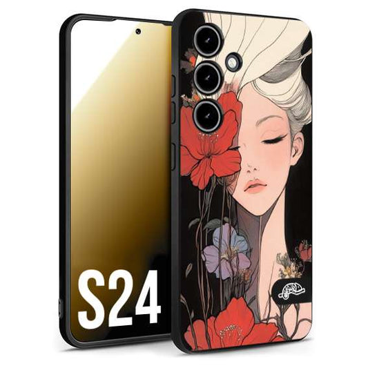 CUSTOMIZZA - Custodia cover nera morbida in tpu compatibile per Samsung S24 woman flower Fantasia Floreale Design Donna e Fiori, Retro Artistico