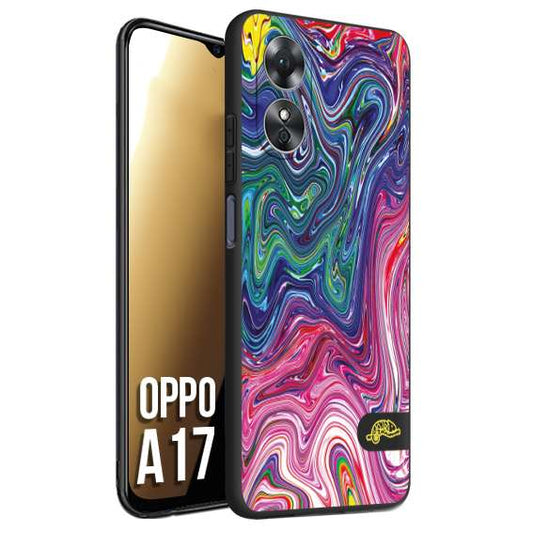 CUSTOMIZZA - Custodia cover nera morbida in tpu compatibile per Oppo A17 colorata fantasia vortice marmo arcobaleno rosa blu fucsia