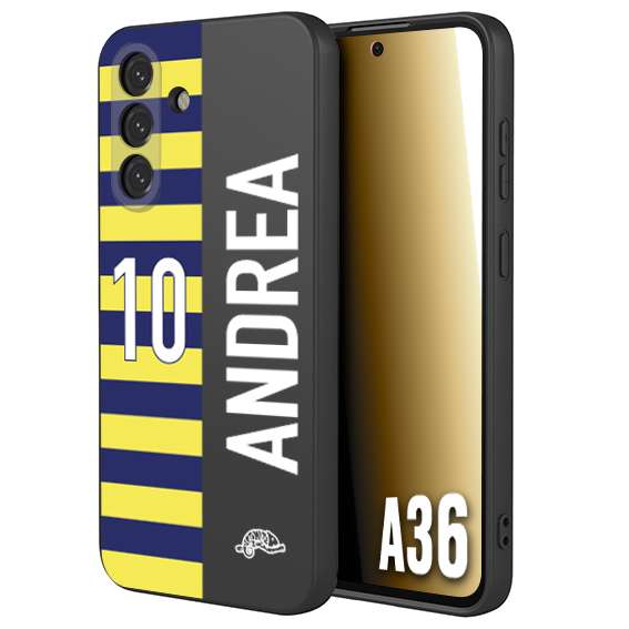 CUSTOMIZZA - Custodia cover nera morbida in tpu compatibile per Samsung A36 personalizzata calcio football nome e numero calciatori giallo blu