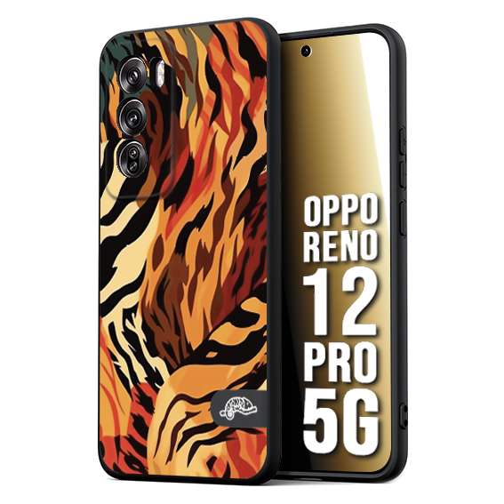 CUSTOMIZZA - Custodia cover nera morbida in tpu compatibile per Oppo Reno 12 PRO 5G leopardato maculato tigrato tiger colorata gialla rossa arancio