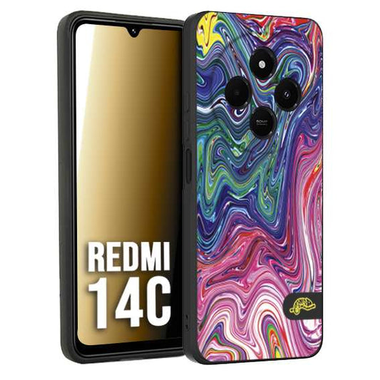 CUSTOMIZZA - Custodia cover nera morbida in tpu compatibile per Xiaomi Redmi 14C colorata fantasia vortice marmo arcobaleno rosa blu fucsia
