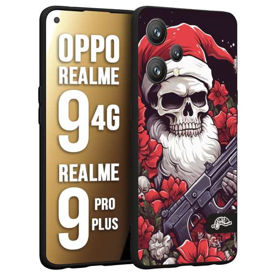 CUSTOMIZZA - Custodia cover nera morbida in tpu compatibile per Oppo Realme 9 4G - 9 PRO PLUS teschio natale santa claus fiori tattoo disegnato